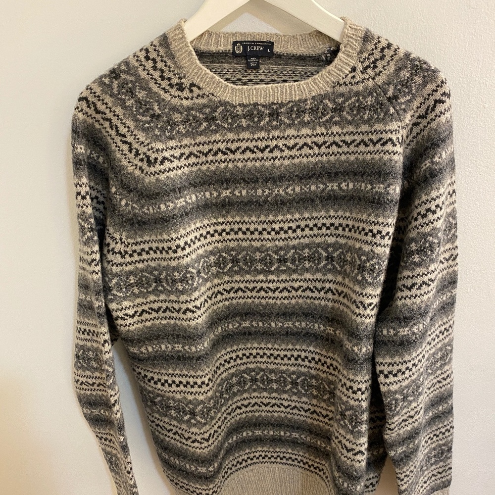 J. Crew Lambswool Grey Fair Isle Men’s Sweater - L